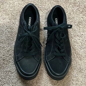 All black suede converse one star, size 5 mens 7 womens